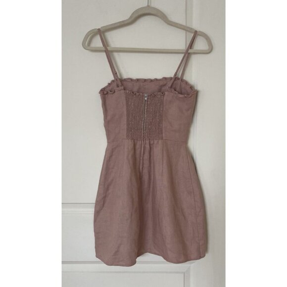 Reformation Ava Ruffle 100% Linen Mini Dress Dusty Rose Blush Pink Size 0 - Picture 3 of 5